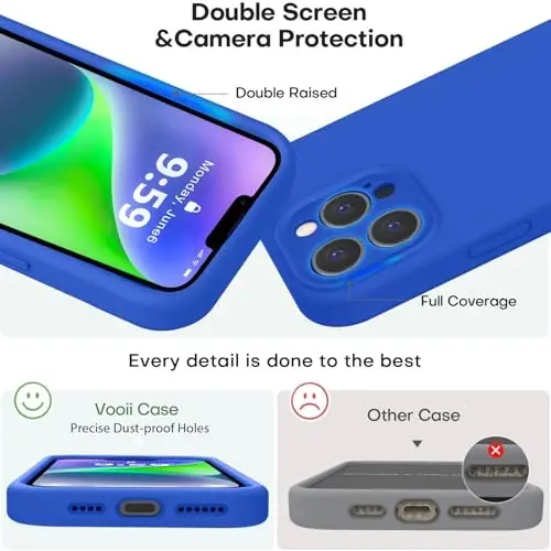 Vooii Compatible with iPhone 13 Pro Case, Liquid Silicone Upgrade [Camera Protection] [Soft Anti-Scratch Microfiber Lining] Shockproof Phone Case for iPhone 13 Pro 6.1 inch - Klein Blue - 3