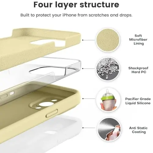 Vooii Compatible with iPhone 13 Pro Case, Liquid Silicone Upgrade [Camera Protection] [Soft Anti-Scratch Microfiber Lining] Shockproof Phone Case for iPhone 13 Pro 6.1 inch - Creamy Yellow - 2
