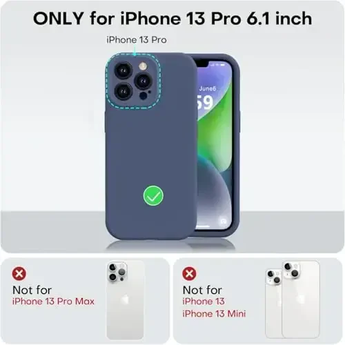 Vooii Compatible with iPhone 13 Pro Case, Liquid Silicone Upgrade [Camera Protection] [Soft Anti-Scratch Microfiber Lining] Shockproof Phone Case for iPhone 13 Pro 6.1 inch - Navy Blue - 5