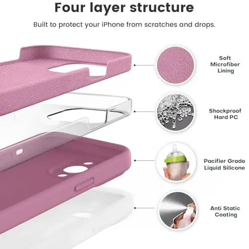 Vooii Compatible with iPhone 13 Pro Case, Liquid Silicone Upgrade [Camera Protection] [Soft Anti-Scratch Microfiber Lining] Shockproof Phone Case for iPhone 13 Pro 6.1 inch - Lavender Purple - 2