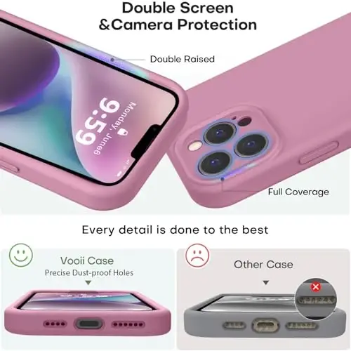 Vooii Compatible with iPhone 13 Pro Case, Liquid Silicone Upgrade [Camera Protection] [Soft Anti-Scratch Microfiber Lining] Shockproof Phone Case for iPhone 13 Pro 6.1 inch - Lavender Purple - 3