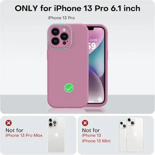 Vooii Compatible with iPhone 13 Pro Case, Liquid Silicone Upgrade [Camera Protection] [Soft Anti-Scratch Microfiber Lining] Shockproof Phone Case for iPhone 13 Pro 6.1 inch - Lavender Purple - 5