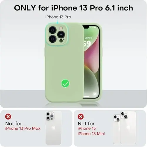 Vooii Compatible with iPhone 13 Pro Case, Liquid Silicone Upgrade [Camera Protection] [Soft Anti-Scratch Microfiber Lining] Shockproof Phone Case for iPhone 13 Pro 6.1 inch - Matcha - 5
