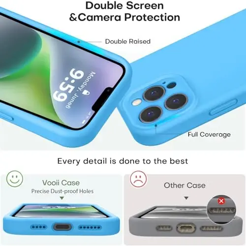Vooii Compatible with iPhone 13 Pro Case, Liquid Silicone Upgrade [Camera Protection] [Soft Anti-Scratch Microfiber Lining] Shockproof Phone Case for iPhone 13 Pro 6.1 inch - Blue - 3