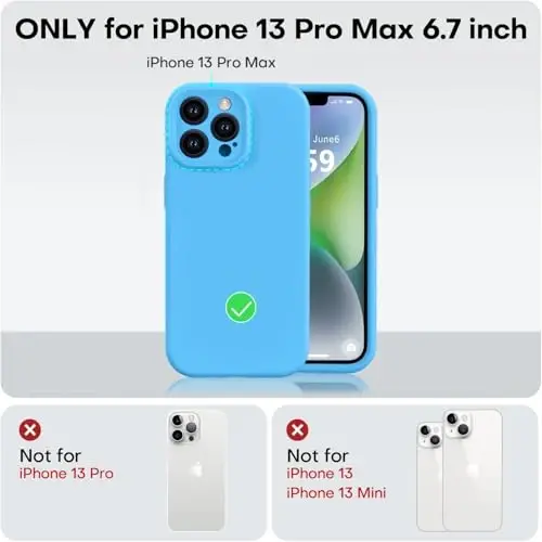 Vooii Compatible with iPhone 13 Pro Case, Liquid Silicone Upgrade [Camera Protection] [Soft Anti-Scratch Microfiber Lining] Shockproof Phone Case for iPhone 13 Pro 6.1 inch - Blue - 5