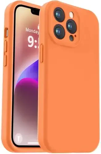 Vooii Compatible with iPhone 13 Pro Case, Liquid Silicone Upgrade [Camera Protection] [Soft Anti-Scratch Microfiber Lining] Shockproof Phone Case for iPhone 13 Pro 6.1 inch - Bright Orange 