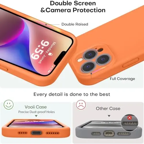 Vooii Compatible with iPhone 13 Pro Case, Liquid Silicone Upgrade [Camera Protection] [Soft Anti-Scratch Microfiber Lining] Shockproof Phone Case for iPhone 13 Pro 6.1 inch - Bright Orange - 3
