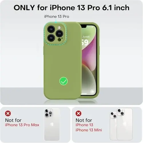 Vooii Compatible with iPhone 13 Pro Case, Liquid Silicone Upgrade [Camera Protection] [Soft Anti-Scratch Microfiber Lining] Shockproof Phone Case for iPhone 13 Pro 6.1 inch - Cedar Green - 5