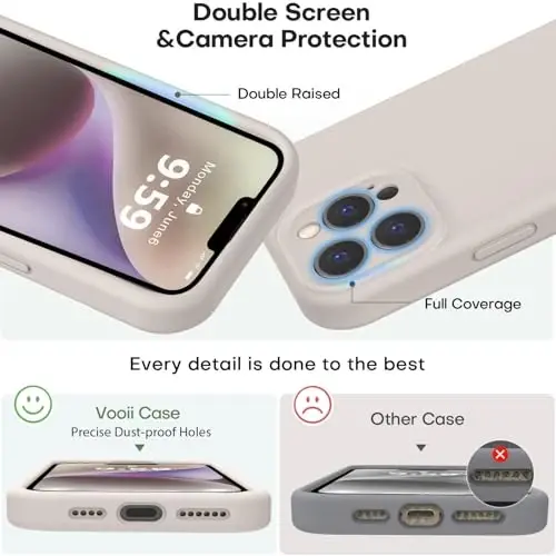 Vooii Compatible with iPhone 13 Pro Case, Liquid Silicone Upgrade [Camera Protection] [Soft Anti-Scratch Microfiber Lining] Shockproof Phone Case for iPhone 13 Pro 6.1 inch - Stone - 3