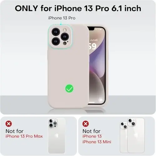 Vooii Compatible with iPhone 13 Pro Case, Liquid Silicone Upgrade [Camera Protection] [Soft Anti-Scratch Microfiber Lining] Shockproof Phone Case for iPhone 13 Pro 6.1 inch - Stone - 5