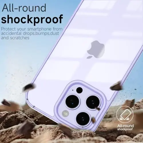 iPhone 13 Pro Kılıfı Şeffaf için LoeoeL, Şeffaf Hibrit 13 Pro Telefon Kılıfı [Sert Plastik ve Yumuşak Silikon Tampon] Akrilik Sararmayan İnce Koruyucu Kapak, Mor Lavanta - 6