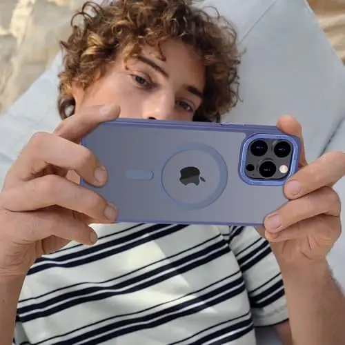 Anuck Case for iPhone 13 Pro Max Case Magnetic Phone Case Compatible with MagSafe, Soft TPU Bumper Hard Translucent Matte Back Slim Fit Shockproof Protective Cover for Men Women Girls - Blue - 6