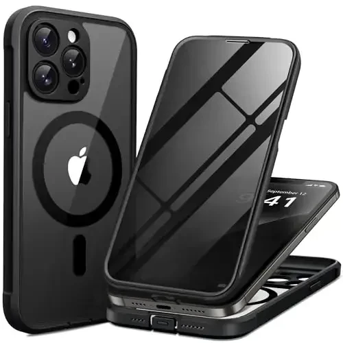 BERFY for iPhone 13 Pro Max Case, Compatible with MagSafe, Built-in Privacy Screen Protector and Camera Protection, Anti-Spy Full Body Shockproof Clear Phone Case for 13 Pro Max 6.7