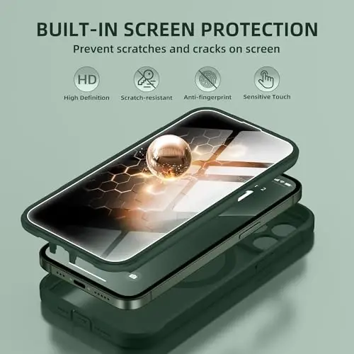 BERFY for iPhone 13 Pro Max Case, Compatible with Magsafe, Green | Built-in Privacy Screen Protector, Full Camera Protection, Shockproof Full Body Translucent Matte Magnetic Phone Case 6.7