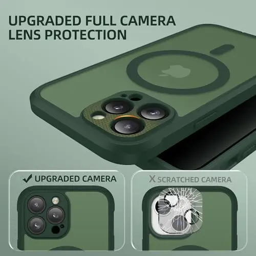 BERFY for iPhone 13 Pro Max Case, Compatible with Magsafe, Green | Built-in Privacy Screen Protector, Full Camera Protection, Shockproof Full Body Translucent Matte Magnetic Phone Case 6.7