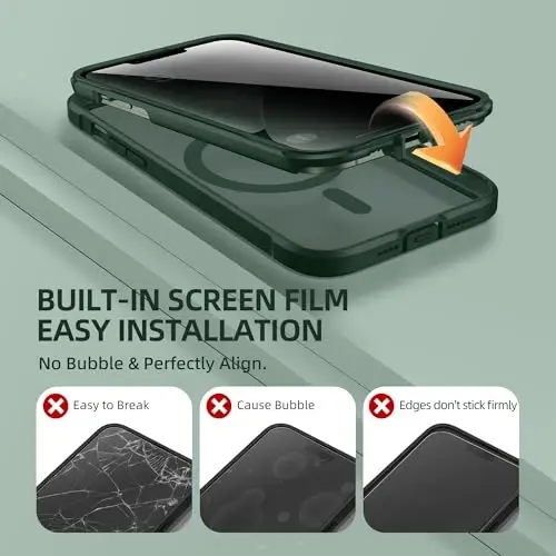 BERFY for iPhone 13 Pro Max Case, Compatible with Magsafe, Green | Built-in Privacy Screen Protector, Full Camera Protection, Shockproof Full Body Translucent Matte Magnetic Phone Case 6.7