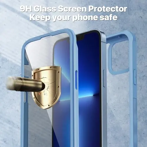 CENHUFO for iPhone 13 Pro Max Case, Privacy Phone Cover with Built-in Anti Peep Tempered Glass Privacy Screen Protector and Camera Protective, Full Body Shockproof Spy Clear Double Bumper - Blue - 3