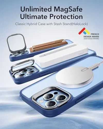 ESR for iPhone 13 Pro Max Case, Compatible with MagSafe, Built-in Camera Ring Stand, Military-Grade Protection, Magnetic Phone Case for iPhone 13 Pro Max, Classic Series, Clear Blue - 2