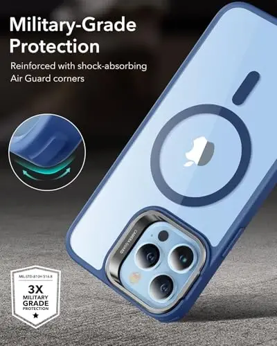 ESR for iPhone 13 Pro Max Case, Compatible with MagSafe, Built-in Camera Ring Stand, Military-Grade Protection, Magnetic Phone Case for iPhone 13 Pro Max, Classic Series, Clear Blue - 6