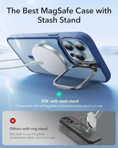 ESR for iPhone 13 Pro Max Case, Compatible with MagSafe, Built-in Camera Ring Stand, Military-Grade Protection, Magnetic Phone Case for iPhone 13 Pro Max, Classic Series, Clear Blue - 3