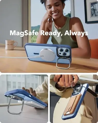ESR for iPhone 13 Pro Max Case, Compatible with MagSafe, Built-in Camera Ring Stand, Military-Grade Protection, Magnetic Phone Case for iPhone 13 Pro Max, Classic Series, Clear Blue - 4