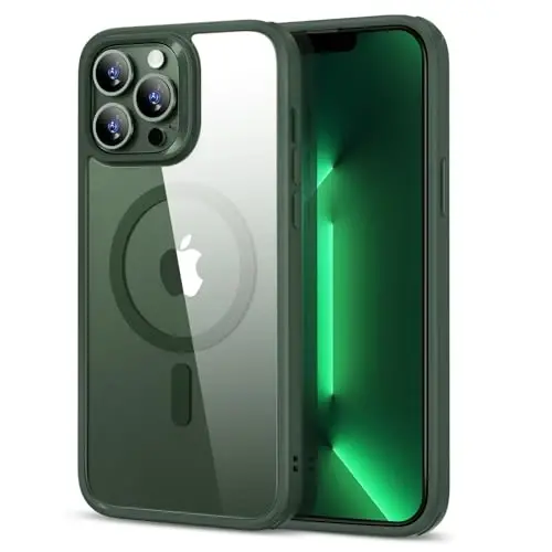 ESR for iPhone 13 Pro Max Case, Compatible with MagSafe, Shockproof Military-Grade Protection, Scratch-Resistant Back, Magnetic Phone Case for iPhone 13 Pro Max, Classic Hybrid Case, Clear Green 