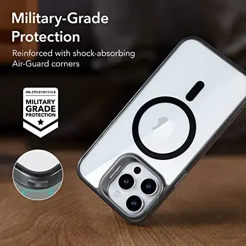 ESR for iPhone 13 Pro Max Case, Compatible with MagSafe, Built-in Camera Ring Stand, Military-Grade Protection, Magnetic Phone Case for iPhone 13 Pro Max, Classic Series, Clear Black - 6