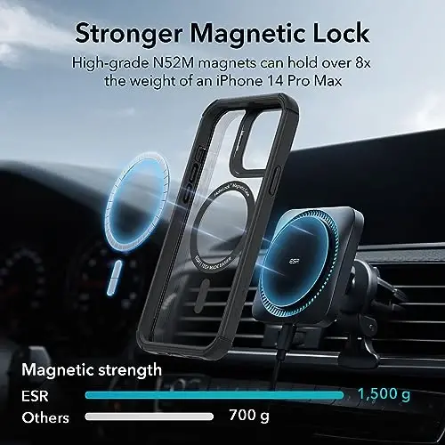 ESR for iPhone 13 Pro Max Case with Stand, Compatible with MagSafe, Full-Body Military-Grade Drop Proof Case with Built-in 9H+ Tempered Glass Screen Protector, Armor Series, Clear Black - 6