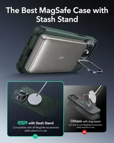 ESR for iPhone 13 Pro Max Case with Stand, 23 ft Military-Grade Drop Protection Heavy Duty Magnetic Phone Case, Compatible with MagSafe Accessories, Cyber Series, Green - 4