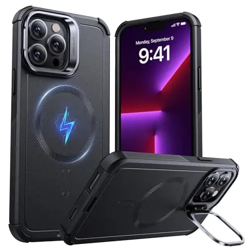 ESR for iPhone 13 Pro Max Case with Stand, 23 ft Military-Grade Drop Protection Heavy Duty Magnetic Phone Case, Compatible with MagSafe Accessories, Cyber Series, Black 