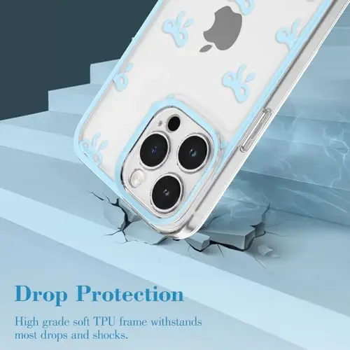 EYZUTAK Case for iPhone 13 Pro Max, Clear Cute Ribbon Bowknot Pattern Aesthetic Transparent Phone Case Raised Camera Protection Stylish Slim Soft Durable TPU Protective Cover for Women Girls - Blue - 3