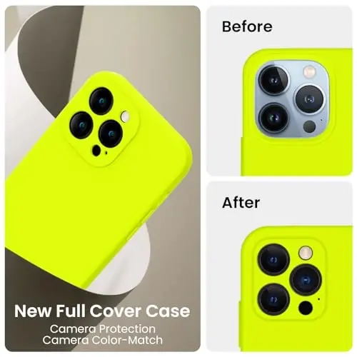 FireNova Designed for iPhone 13 Pro Max Case, Silicone [Camera Protection] Phone Case with [2 Screen Protectors], Soft Anti-Scratch Microfiber Lining Inside, 6.7 inch, Fluorescent Green - 3