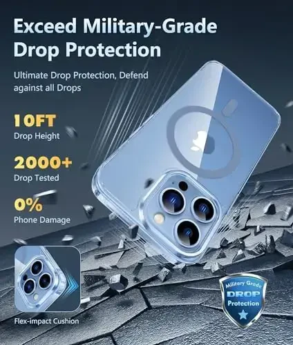 FNTCASE for iPhone 13 Pro-Max Case: Clear Magnetic Phone Cases Compatible with Magsafe Slim Anti Yellowing Military Grade Drop Protection Rugged Protective Transparent Cover (D-Blue Magnetic) - 4