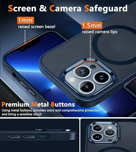 FNTCASE for iPhone 13 Pro Max Case: [Compatible with Magsafe] Translucent Matte Magnetic Cases [Full Camera Protection] Military Grade Shockproof Protective Phone Cover - Blue - 5