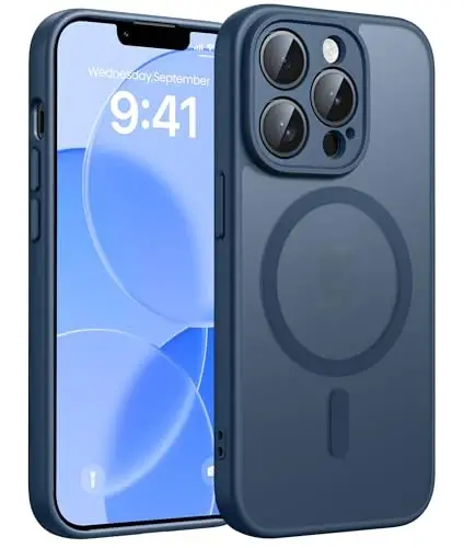 FNTCASE for iPhone 13 Pro Max Case, Fit for Magsafe, Full Camera Protection | Translucent Matte Magnetic Phone Back, 14FT Military Grade Drop Proof, Slim Shockproof Protective Cover, Blue 