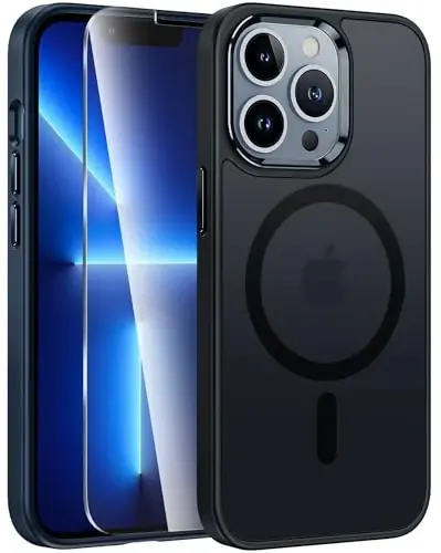 FNTCASE for iPhone 13 Pro Max Case: [Compatible with Magsafe] Translucent Matte Cases with [Screen Protector] Military Grade Shockproof Protective Phone Cover - Black - 1