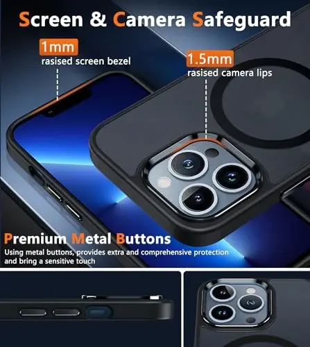FNTCASE for iPhone 13 Pro Max Case: [Compatible with Magsafe] Translucent Matte Cases with [Screen Protector] Military Grade Shockproof Protective Phone Cover - Black - 5