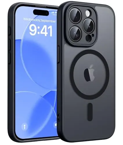 FNTCASE for iPhone 13 Pro Max Case, Fit for Magsafe, Full Camera Protection | Translucent Matte Magnetic Phone Back, 14FT Military Grade Drop Proof, Slim Shockproof Protective Cover, Black 