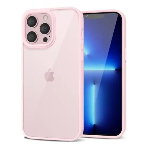 LoeoeL for iPhone 13 Pro Max Case Clear, Transparent Hybrid 13 Pro Max Phone Case [Hard Plastic & Soft Silicone Bumper] Acrylic Non Yellowing Thin Slim Protective Cover for Women, Light Pink 