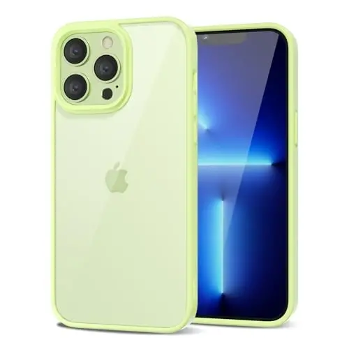 LoeoeL for iPhone 13 Pro Max Case Clear, Transparent Hybrid 13 Pro Max Phone Case [Hard Plastic & Soft Silicone Bumper] Acrylic Non Yellowing Thin Slim Protective Cover for Women, Mint Green - 1