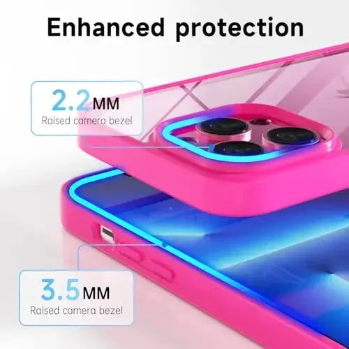 LoeoeL for iPhone 13 Pro Max Case Clear, Transparent Hybrid 13 Pro Max Phone Case [Hard Plastic & Soft Silicone Bumper] Acrylic Non Yellowing Thin Slim Protective Cover for Women, Neon Hot Pink - 5