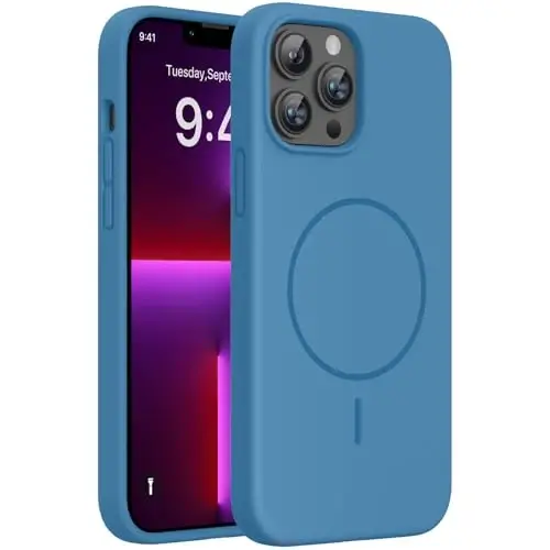 iPhone 13 Pro Max için Miracase Manyetik Kılıf, [Yumuşak Çizilmez Mikrofiber Astar], MagSafe için Manyetik, 13 Pro Max için Sıvı Silikon Darbeye Dayanıklı Düşme Korumalı Telefon Kılıfı, Capri Mavisi - MIRACASE