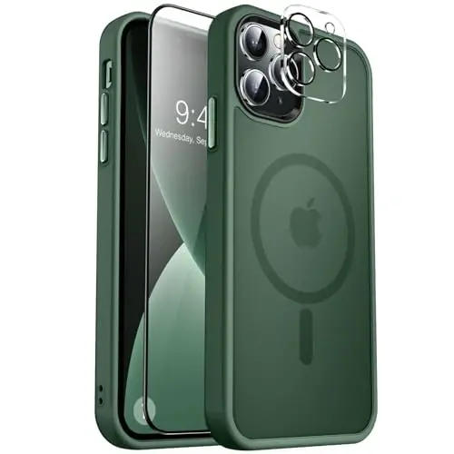 MOCCA Strong Magnetic for iPhone 13 Pro Max Case,[Compatible with Magsafe][Glass Screen Protector+Camera Lens Protector] Slim Thin Shockproof Cover Phone Case for iPhone 13 Pro Max 6.7