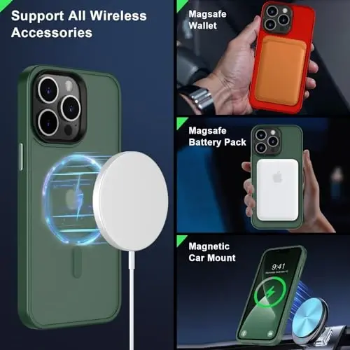 MOCCA Strong Magnetic for iPhone 13 Pro Max Case,[Compatible with Magsafe][Glass Screen Protector+Camera Lens Protector] Slim Thin Shockproof Cover Phone Case for iPhone 13 Pro Max 6.7