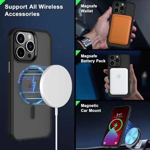 MOCCA Strong Magnetic for iPhone 13 Pro Max Case,[Compatible with Magsafe][Glass Screen Protector+Camera Lens Protector] Slim Thin Shockproof Cover Phone Case for iPhone 13 Pro Max 6.7