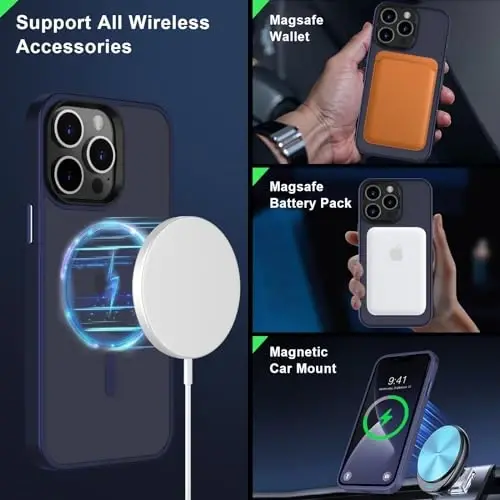 MOCCA Strong Magnetic for iPhone 13 Pro Max Case,[Compatible with Magsafe][Glass Screen Protector+Camera Lens Protector] Slim Thin Shockproof Cover Phone Case for iPhone 13 Pro Max 6.7