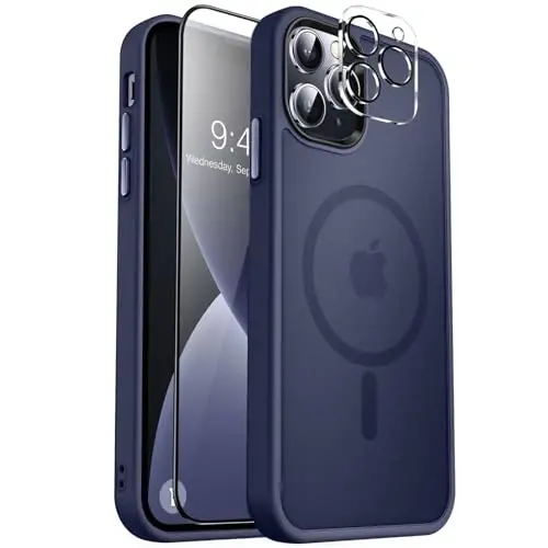 MOCCA Strong Magnetic for iPhone 13 Pro Max Case,[Compatible with Magsafe][Glass Screen Protector+Camera Lens Protector] Slim Thin Shockproof Cover Phone Case for iPhone 13 Pro Max 6.7