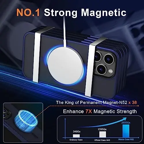MOCCA Strong Magnetic for iPhone 13 Pro Max Case,[Compatible with Magsafe][Glass Screen Protector+Camera Lens Protector] Slim Thin Shockproof Cover Phone Case for iPhone 13 Pro Max 6.7
