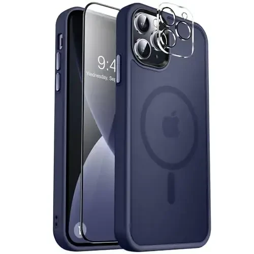 MOCCA Strong Magnetic for iPhone 13 Pro Max Case,[Compatible with Magsafe][Glass Screen Protector+Camera Lens Protector] Slim Thin Shockproof Cover Phone Case for iPhone 13 Pro Max 6.7