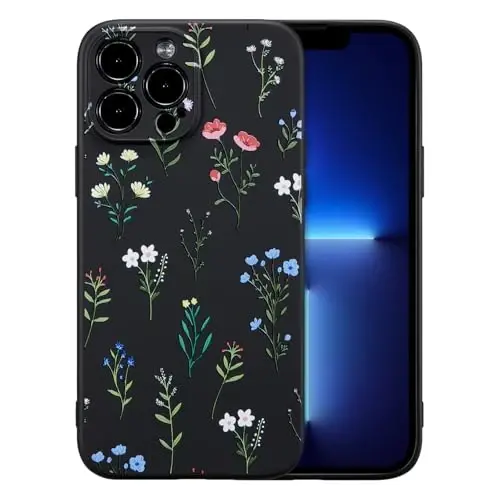 RALEAVO Floral Case for iPhone 13 Pro Max,Liquid Silicone Cover with Flower Daisies Pattern Cute Phone Cover for Girls Women Slim Soft Rubber Protective Phone Case for iPhone 13 Pro Max (6.7